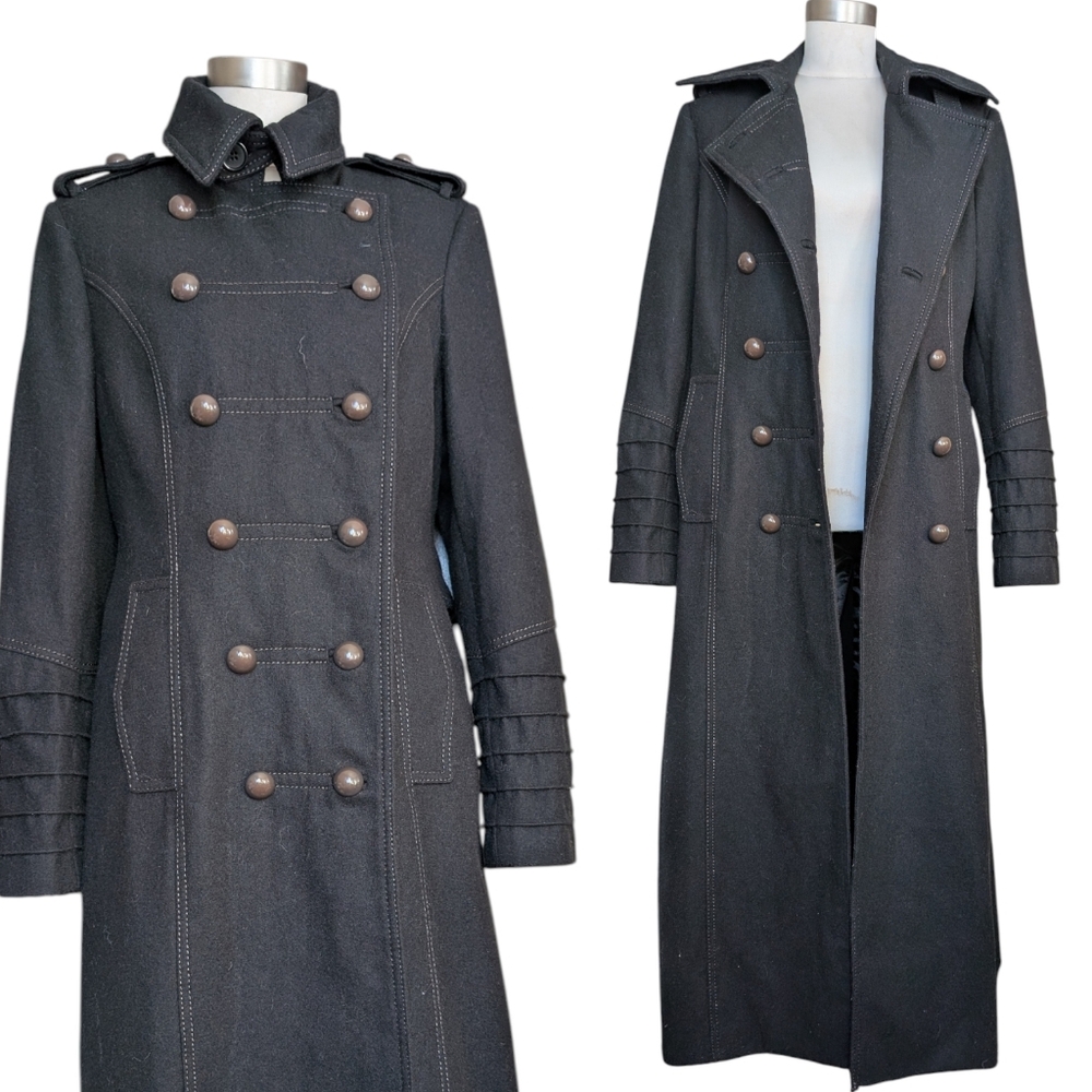 Jennifer Lopez Charcoal Black Double-Breasted Military-Style Trench